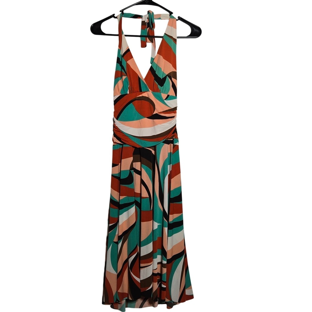 My Michelle Halter Ruched Midi Dress Medium Open Back Retro Y2K Festival 70s